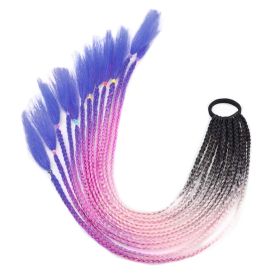 Braid Ponytail Wig Hair Extensions Pigtail Braid Nightclub Party Gradient Color Braid Hair Ring Hairpieces,Black Pink Purple