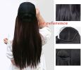 Black Baseball Cap with Grey Blue Long Straight Wig Mixed Color Synthetic Hair Extension Hat Wig Cap