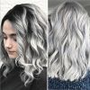 Gradient Gray Side Parting Curly Wig Women Shoulder Length Cosplay Hairpiece