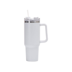 40oz Stainless Steel Handle Bottle Car Cup Double-layer Vacuum Iced Beer Cup Outdoor Portable Travel Insulation Cup (Color: White, size: 40oz)