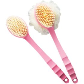 Double-sided Bath Brush Home Bathroom Scrub Artifact Back Brush Long Handle Soft Hair Scrub Brush Scrub Mud Bath Body Brush (Color: Pink)