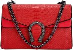 Crossbody Shoulder Square Purse For Women - Fashion Embossed Snake-Print Leather Handbag Metal Chain satchel Tote Bag