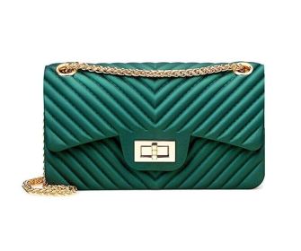 Women Fashion Shoulder Bag Jelly Clutch Handbag Quilted Crossbody Bag with Chain (Color: Green, size: M)