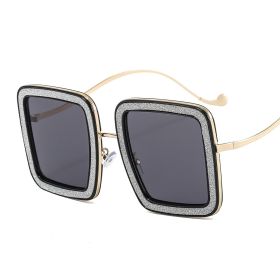 Retro Square Sunglasses Women Fashion Brand Designer Gray Brown Shades UV400 Female Trending INS Dazzling Glitter Sun Glasses (Lenses Color: black white gray)