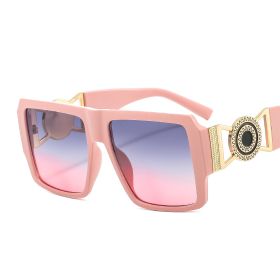 Retro Square Sunglasses Women Fashion Brand Designer Yellow Green Shades UV400 Men Trending Motorbike Punk Oversized Sun Glasses (Lenses Color: pink gray pink)