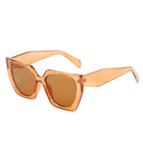 Fashion Polygonal Sunglasses Women Largef Rame Glasses Retro Sunglass Men Luxury Designer Eyewear UV400 Sun Glass Gradient Shade (Lens Color: champagne tea)