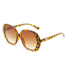 Fashion Round Sunglasses Women Large Frame Glasses Retro Sunglass Female Luxury Designer Eyewear UV400 Sun Glass Gradient Shades (Lens Color: leopard tea)