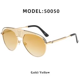 Fashion Pilot Sunglasses Men Steampunk Glasses Retro Driving Sunglass Luxury Designer Eyewear UV400 Sun Glass Gradient Shades (Lens Color: gold yellow)