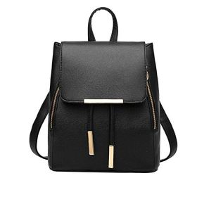 Fashion Shoulder Bag Rucksack PU Leather Women Girls Ladies Backpack Travel bag (Color: Black, size: M)