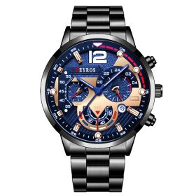 Fashion Mens Sports Watches Luxury Stainless Steel Quartz Wrist Watch Calendar Luminous Clock Men Business Casual —á–∞—Å—ã –º—É–∂—Å–∫–∏–µ (Color: Steel Black Blue, size: 1)