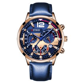 Fashion Mens Sports Watches Luxury Stainless Steel Quartz Wrist Watch Calendar Luminous Clock Men Business Casual —á–∞—Å—ã –º—É–∂—Å–∫–∏–µ (Color: Leather Rose Blue, size: 1)