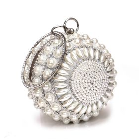 Round Evening Bag Clutch Ladies Metal Bag Women's Party Handbag Pearl Decoration (select: YM8109-silver)