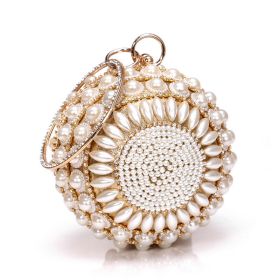 Round Evening Bag Clutch Ladies Metal Bag Women's Party Handbag Pearl Decoration (select: YM8109-gold)