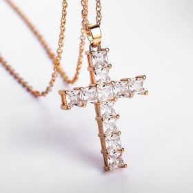 Huitan Hot Sale Female Cross Necklace Inlaid White/Pink Cubic Zirconia Fashionable Versatile Women Necklace for Party Jewelry (Length: 45cm, Metal Color: XL193)