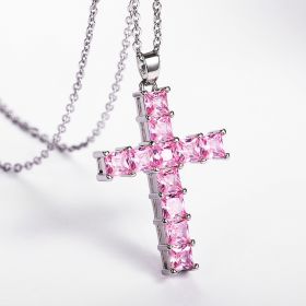 Huitan Hot Sale Female Cross Necklace Inlaid White/Pink Cubic Zirconia Fashionable Versatile Women Necklace for Party Jewelry (Length: 45cm, Metal Color: XL192)