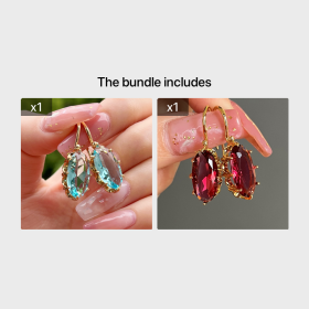 18K Gold Plated Chic Bridal Wedding Dangle Earrings Oval Faux Gemstone Earrings Women's Jewelry Gifts (Color: Sky Blue+Red)