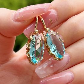 18K Gold Plated Chic Bridal Wedding Dangle Earrings Oval Faux Gemstone Earrings Women's Jewelry Gifts (Color: Sky Blue)