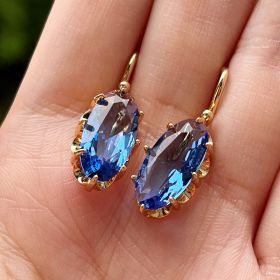 18K Gold Plated Chic Bridal Wedding Dangle Earrings Oval Faux Gemstone Earrings Women's Jewelry Gifts (Color: Royal Blue)