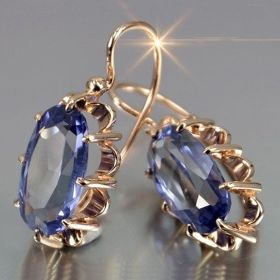 18K Gold Plated Chic Bridal Wedding Dangle Earrings Oval Faux Gemstone Earrings Women's Jewelry Gifts (Color: Dark Blue)