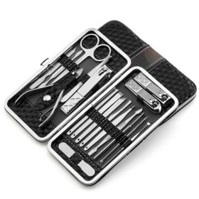 Set of 18 Pieces Nail Clipper Set Stainless Steel Nail Tools Manicure & Pedicure Travel Grooming Kit with Hard Case (Color: Black)