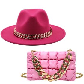 New 2022 Handbags For Women Messenger Bags Golden Metal Chain Pleated Leather Square Crossbody Bags Fashion Females Hats Bag Set (Color: Rose red, size: 22x13x4cm)