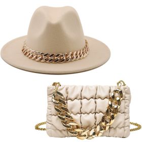 New 2022 Handbags For Women Messenger Bags Golden Metal Chain Pleated Leather Square Crossbody Bags Fashion Females Hats Bag Set (Color: off-white, size: 22x13x4cm)