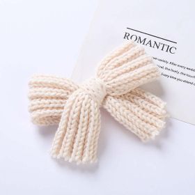 Baby Solid Color Big Knitted Bow Handmade Hairpin (Color: Beige, Size/Age: Average Size (0-8Y))