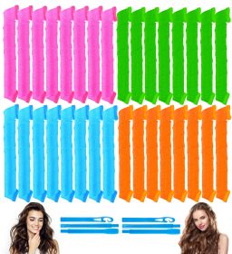 38 Pieces Heatless Hair Curler; Spiral Curlers No Heat Damage Heatless Curls with 2 Sets Styling Hooks; for Women Girls Long Medium Short Hair (4 Colo (Length: 25cm)