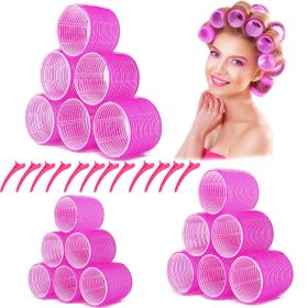 Jumbo Hair Rollers; 30 Packs Large Hair Rollers for Long Medium Hair; 3 Size Self Grip Hair Rollers Women Curls at Home (6√óJumbo+6√óLarge+6√óMedium) (Color: Pink)