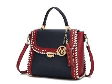 MKF Collection Flora Satchel bag Vegan Leather Women by Mia k (Color: Navy, Material: Vegan Leather)