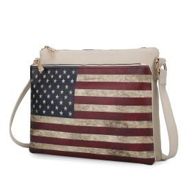 MKF Collection Madeline Printed Flag Vegan Leather Women Crossbody Bag by Mia K (Color: Beige, Material: Vegan Leather)