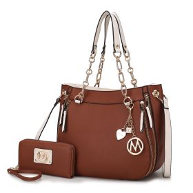 MKF Collection Lina Tote Handbag with Wristlet Wallet Vegan Leather Crossover Women's Purse by Mia K (Color: Cognac Beige, Material: Vegan Leather)