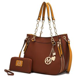 MKF Collection Lina Tote Handbag with Wristlet Wallet Vegan Leather Crossover Women's Purse by Mia K (Color: Cognac, Material: Vegan Leather)