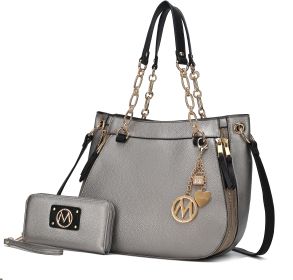 MKF Collection Lina Tote Handbag with Wristlet Wallet Vegan Leather Crossover Women's Purse by Mia K (Color: Pewter, Material: Vegan Leather)