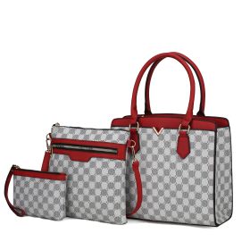 MKF Collection Finnley 3 Pc Satchel Handbag with Crossbody & Wristlet Vegan Leather Womens by Mia k (Color: Red-White, Material: Vegan Leather)