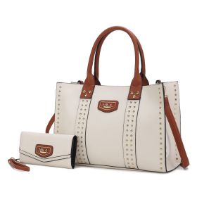 MKF Collection Davina Tote Handbag with wallet Vegan Leather Crossover Womens Purse by Mia K (Color: Beige, Material: Vegan Leather)