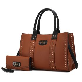 MKF Collection Davina Tote Handbag with wallet Vegan Leather Crossover Womens Purse by Mia K (Color: Cognac, Material: Vegan Leather)