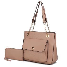 MKF Collection Jenna Shoulder Bag by Mia k and Wallet- 2 pieces (Color: Nude, Material: Vegan Leather)