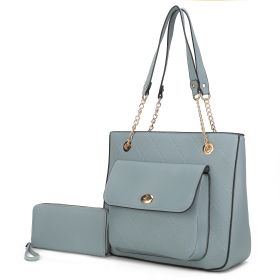 MKF Collection Jenna Shoulder Bag by Mia k and Wallet- 2 pieces (Color: Denim, Material: Vegan Leather)