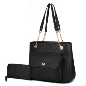 MKF Collection Jenna Shoulder Bag by Mia k and Wallet- 2 pieces (Color: Black, Material: Vegan Leather)