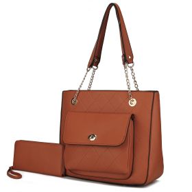 MKF Collection Jenna Shoulder Bag by Mia k and Wallet- 2 pieces (Color: Cognac Brown, Material: Vegan Leather)