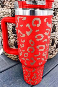 Rose Leopard Spotted 304 Stainless Double Insulated Cup 40oz (Color: Red, size: ONE SIZE)