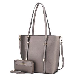 MKF Collection Emery Vegan Leather Women Tote Bag with Wallet by Mia K (Color: Pewter, Material: Vegan Leather)