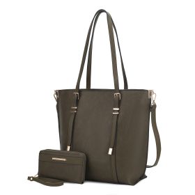 MKF Collection Emery Vegan Leather Women Tote Bag with Wallet by Mia K (Color: Olive, Material: Vegan Leather)