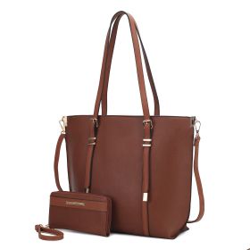 MKF Collection Emery Vegan Leather Women Tote Bag with Wallet by Mia K (Color: Brown, Material: Vegan Leather)