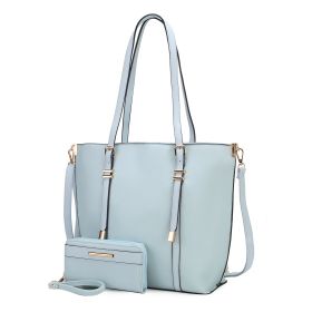 MKF Collection Emery Vegan Leather Women Tote Bag with Wallet by Mia K (Color: Lt Blue, Material: Vegan Leather)