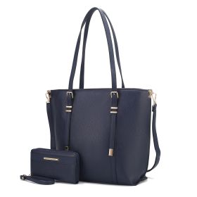 MKF Collection Emery Vegan Leather Women Tote Bag with Wallet by Mia K (Color: Navy, Material: Vegan Leather)