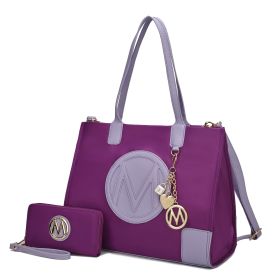 MKF Collection Louise Tote and Wallet Set by Mia k (Color: Purple, Material: Vegan Leather)