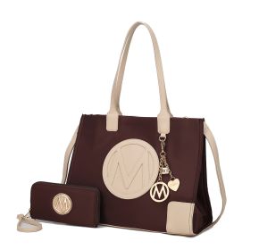 MKF Collection Louise Tote and Wallet Set by Mia k (Color: Coffee-Ivory, Material: Vegan Leather)