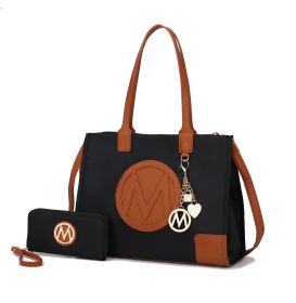 MKF Collection Louise Tote and Wallet Set by Mia k (Color: Black-Cognac, Material: Vegan Leather)